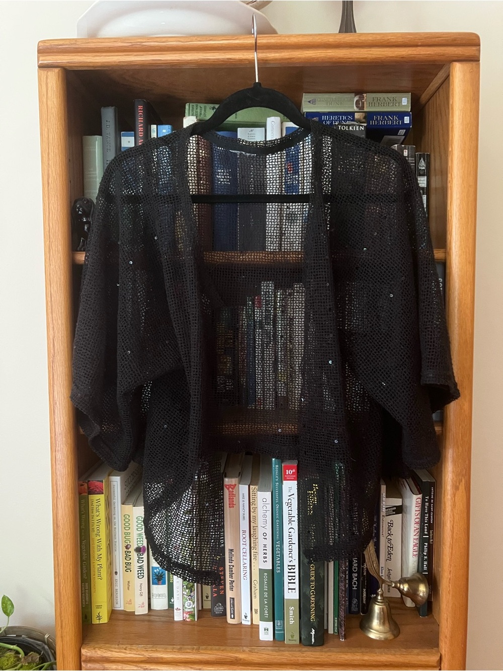 Black Sequin Open-Knit Shrug Jacket